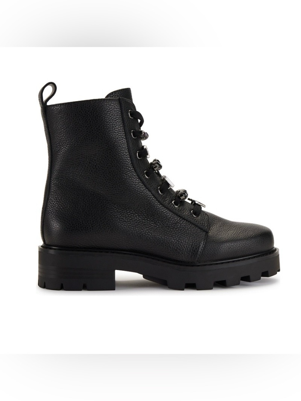 KARL LAGERFELD PARIS Mela Black Lace-Up Lug Boot with Silver Hardware. - Picture 3 of 9